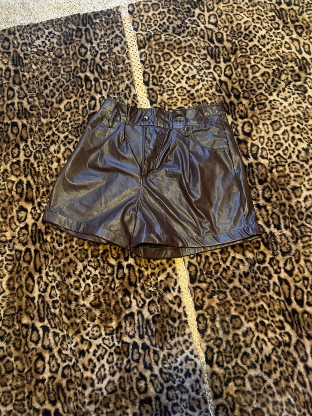SHEIN High-Waist Faux Leather Dark Brown Shorts